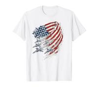 American Flag Fighter Jets Military Fighter Jets Flying Value Graphic T-Shirt, Men, White, M