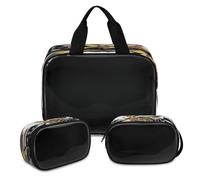 American Flag Fighter Makeup Bag for Women Men, Translucent Cosmetic Bag Wash Pouch Shower Bag 3 Pcs Travel Toiletry Toiletries Cosmetic Organizer