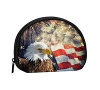 American Flag Fire Eagle Coin Purse Shell Mini Pouch Wallet Change Bag for Women Girls Kids