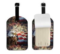 American Flag Fire Eagle Luggage Tag with Full Back Privacy Name Id Card Suitcase Labels Identifiers Pu Leather Baggage Tags Luggage