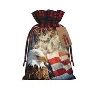 American Flag Fire Eagle Print Plaid Burlap Bag With Drawstring Christmas Burlap Pouches For Birthday Party Favors Gift