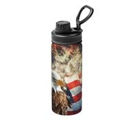 American Flag Fire Eagle Print Stainless Steel Thermos Bottle with Handle,Sports Bottle,Suitable for Cycling,Fitness