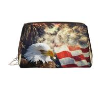 American Flag Fire Eagle Printed Hand-held Zipper Cosmetic Bag Large Travel Toiletry Bag Suitable for Home and Travel