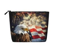 American Flag Fire Eagle Printed Single-Layer Cosmetic Bag Faux Linen Material Large Capacity Coin Purse Travel and Business Trip Essential