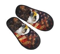 American Flag Fire Slipper Fuzzy Memory Foam House Slippers for Women Men Slip-on Warm Plush Trendy Bedroom Slippers Casual Indoor Outdoor House Shoes, Black, Large