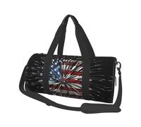American Flag Firework Large Round Travel Duffle Bag, Full-Print Canvas Weekender with Padded Lining, Multiple Pockets,Detachable Shoulder Strap and Soft Leather Handles