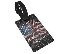 American Flag Firework Luggage Tag PVC Travel Bag Tag with Strap ID Card Label for Suitcase Backpack Carry On Baggage Identifier