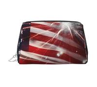 American Flag Firework Makeup Bag for Women Cosmetic Bags Leather Travel Makeup Case Organizer Waterproof Make up Pouch Open Flat Toiletry Bag Portable Storage Pouch for Travelling, Silver, One Size