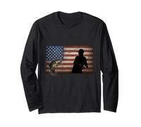 American Flag Fishing - Patriotic Bass Angler Silhouette Long Sleeve T-Shirt