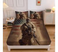 American Flag Fitted Sheet King 150×200 Cm, Light Brown Deep Pocket 30Cm Bottom Sheet - Easy Care, Soldier Soft Brushed Microfibre Fabric, Fade Resistant