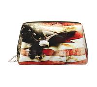 American Flag Fly Eagle Leather Makeup Bag for Travel, Portable Cosmetic Organizer, Make Up Bag with Zipper
