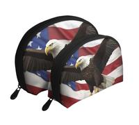 American Flag Fly Eagle Portable Shell Cosmetic Bag Set - Travel Makeup Organiser with Zipper & Inner Compartments