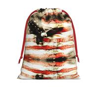 American Flag Fly Eagle Printing 11.8x15.8in Drawstring Gift Bag With Red Ribbon Closure For Halloween Xmas,For Adults Gifting