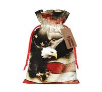 American Flag Fly Eagle Printing Drawstring Christmas Bag With Kraft Tag 4.7x6.9 Inch For Halloween Wrapping Gifts