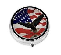 American Flag Fly Eagle This Small, Printed, Round Pill Box is a Portable Pill and Vitamin Organizer Perfect for Pockets, Purses, and Travel.