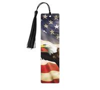 American Flag Fly Eagle Wooden Bookmarks for Book Lovers, Handmade DIY Book Mark with Colorful Tassels Double-Sided Printed Page Markers Artistic Book Accessories Gift for Women Men