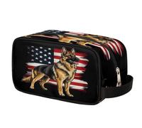 American Flag German Shepherd Dog Toiletry Bag Hanging Cosmetic Bag Portable Travel Makeup Bag Large Shaving Bag for Women Men