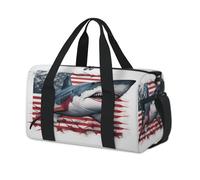 American Flag Great White Shark Sport Duffel Bags for Kids Girls Boys Women Men Overnight Weekender Travel Bag Tote Carry Gym Casual Duffel Bags