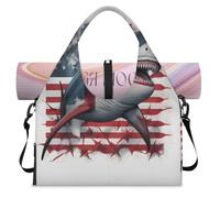 American Flag Great White Shark Sports Duffle Bag with Shoe Compartment Weekend Overnight Bags Tote Cabin Luggage Bag for Gym Yoga Travel