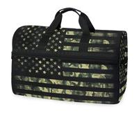 American Flag Green Camo Camouflage Travel Duffel Bag for Men Women Boys Girls Teens,Oversized Sports Gym Bag with Shoes Compartment Overnight Weekend Yoga Workout Bag Training Handbag