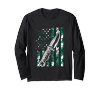 American Flag Green Camo Knife Tactical Patriotic Long Sleeve T-Shirt