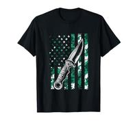 American Flag Green Camo Knife Tactical Patriotic T-Shirt