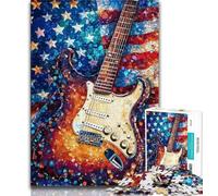 American Flag Guitar Jigsaw Puzzles for Adults,Help The Brain Exercise Addictive Toys to Cultivate Patience Parent-child Interaction 38x26cm