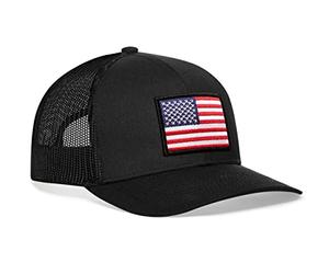 American Flag Hat USA - Trucker Mesh Snapback Baseball Cap, Black, One Size