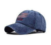 American Flag Hats Vintage Washed Distressed Cotton Dad Hat Baseball Cap Adjustable Trucker Unisex Style Headwear - Blue - Large