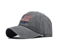 American Flag Hats Vintage Washed Distressed Cotton Dad Hat Baseball Cap Adjustable Trucker Unisex Style Headwear, Gray, Large