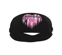 American Flag Heart Breast Cancer Warrior Sports Sweatbands for Men Women Non Slip Elastic Wristbands Headbands for Basketball Tennis Workout Gym Yoga Absorbent Breathable (Black)