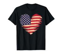 American Flag Heart Distressed Patriotic Fourth of July USA T-Shirt