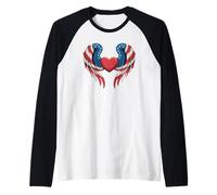 American Flag Heart with Angel Wings USA Patriotic Pride Raglan Baseball Tee