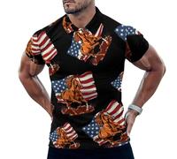 American Flag Horse Riding 4th of July Mens Polo Shirts Short Sleeve Golf Shirt Casual T-Shirt Top for Work Athletic M