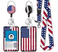 American Flag ID Badge Holder with Breakaway Lanyard, Lanyards for ID Badges Ajustable, Retractable Badge Reel Heavy Duty, Funny Teacher Nurse Work Office Christmas Gifts