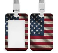 American Flag Id Badge Holder with Lanyard, Clear Vertical Card Protector Waterproof, Breakaway Safety Neck Strap, Heavy Duty Name Tag Holder for Nurse Teacher Officer Staff Women Men