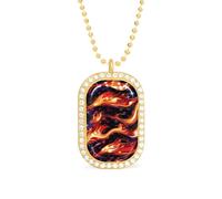 American Flag in Flame Personalized Necklace Print Pattern Pendant With Chain Gifts For Women Men Golden-style-20