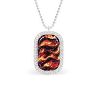 American Flag in Flame Personalized Necklace Print Pattern Pendant With Chain Gifts For Women Men Silver-style-20