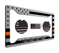 American Flag in God We Trust License Plate Frame + Orange Line Coaster + Keychain, Perfect for God and Country Lovers, Patriot Tactical License Plate Frame Made in USA