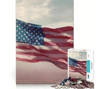 American Flag in The Wind Puzzles for Adults 1000 Pieces Mental Boost Play Neat Cut Perfect Alignment Bonding Activity for Loved Ones (38x52cm)