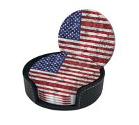 American Flag Independence Fourth Of July Coasters Set Of 6 For Drinks With Holder, Classy And Simple Coasters For Coffee Table, Great Housewarming Gifts