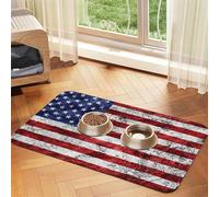 American Flag Independence Fourth of July Patterned Pet Feeding Mat with Water-Absorbing PU Top & Rubber Base - Anti-Slip Dog Cat Food Mat for Cats, Dogs & Pets, 30x45cm