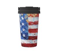 American Flag Independence Fourth of July Print Insulated Coffee Tumbler, 500ml Leakproof Stainless Steel Travel Mug, Double Walled, Hot & Cold Drinks - Perfect for Commuting, Office, Home