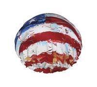 American Flag Independence Fourth Of July Printed Shower Cap,Waterproof Shower Cap For Women Reusable Shower Hat Bath Caps With Elastic Band