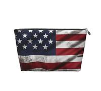 American Flag Independence Fourth of July Printed Toiletry Bag for Women Girl Portable Travel Cosmetic Bag Leather Makeup Pouch Organizer with Silver Zipper