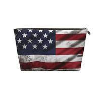 American Flag Independence Fourth of July Printed Toiletry Bag for Women Girl Portable Travel Cosmetic Bag Leather Makeup Pouch Organizer with Gold Zipper