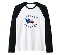 American Flag Inside A Buffalo Bison Silhouette Buffalo NY Raglan Baseball Tee