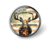 American Flag Large Moose Art Round Brooch Pin Badge Lapel Tie Pin for Women Men Office Worker Teacher Decor
