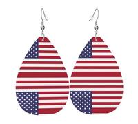 American Flag Leather Earring For Women Teardrop Dangle Printed Fashion Accessories Daily Wear Party