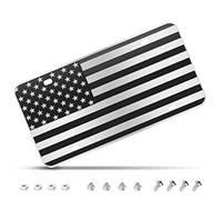 American Flag License Plate, Black Front Flag License Plates with 4 Holes,Novelty Vintage Aluminum Metal 3D Embossed US License Plate with Screws Caps, 6 * 12 inches